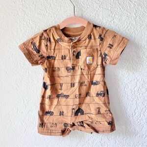 Carhartt Tan Farm Print Short Sleeve Romper Sz 3M